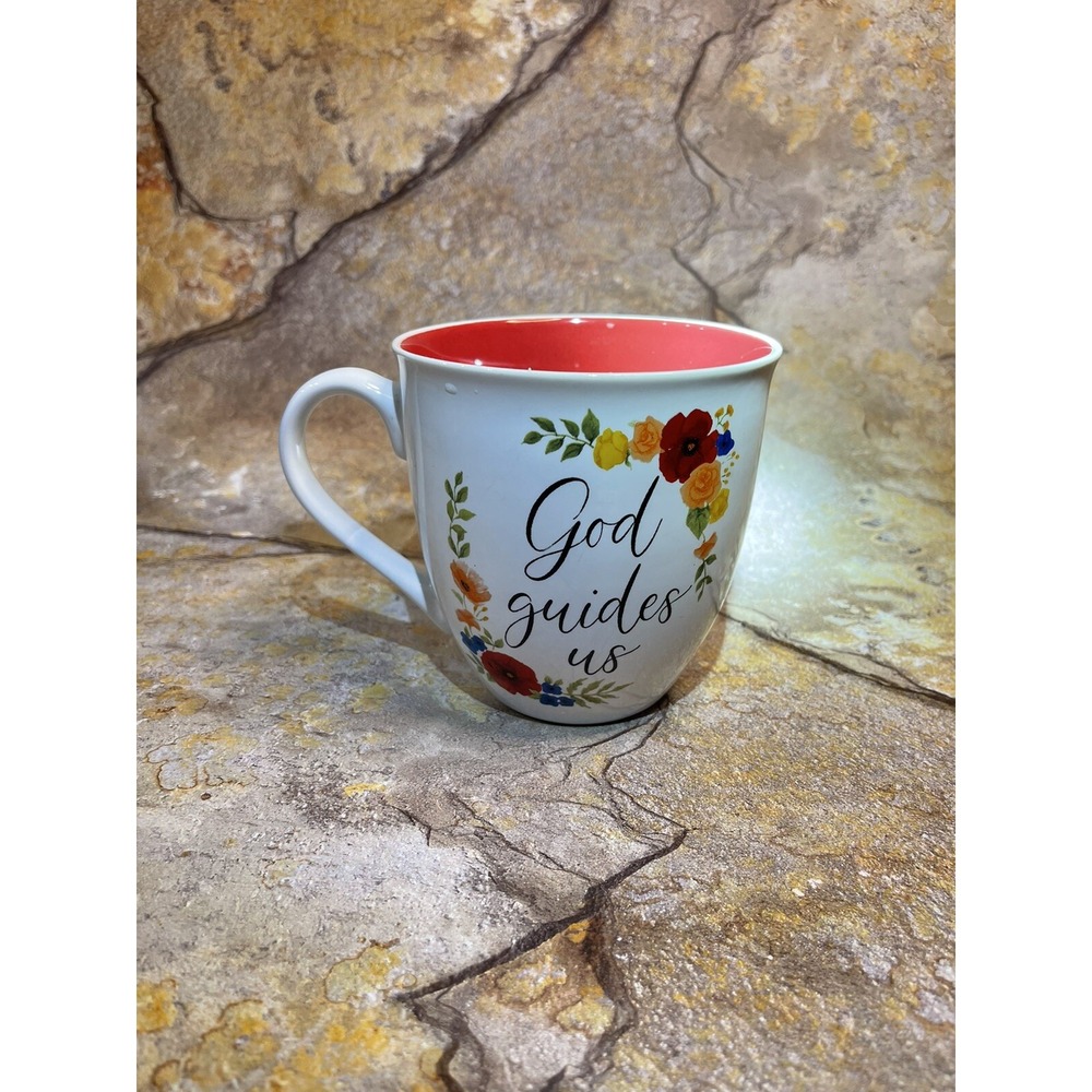 "God Guides Us" Austin & Ash Coffe Cup With Pretty Flowers